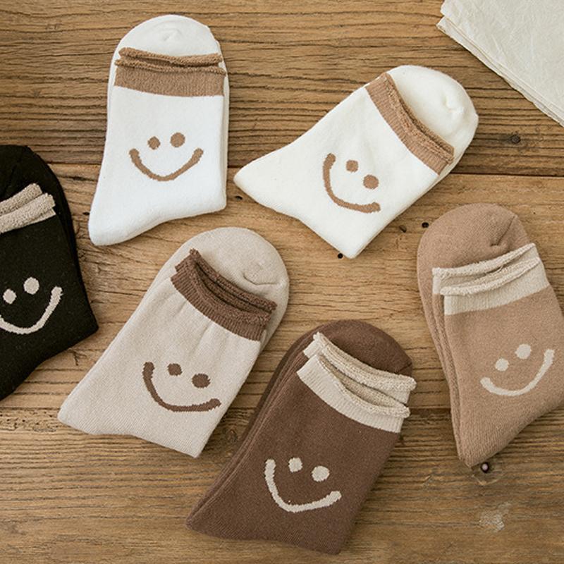 Lovely Smile Face Cotton Socks, 5 pairs