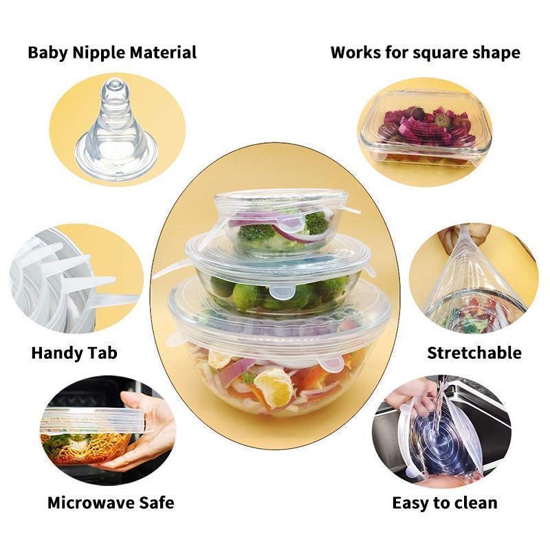 Stretchable food silicone lid, 6 pieces