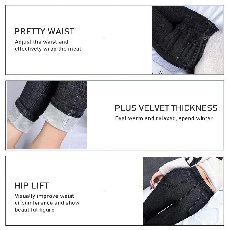 Women Plus Fleece Warm Jeans