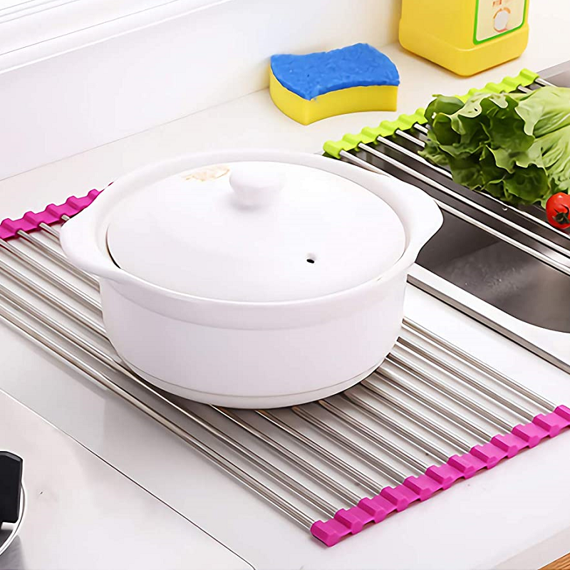 Stainless Steel Roll Up Dish Drying Rack, Foldable